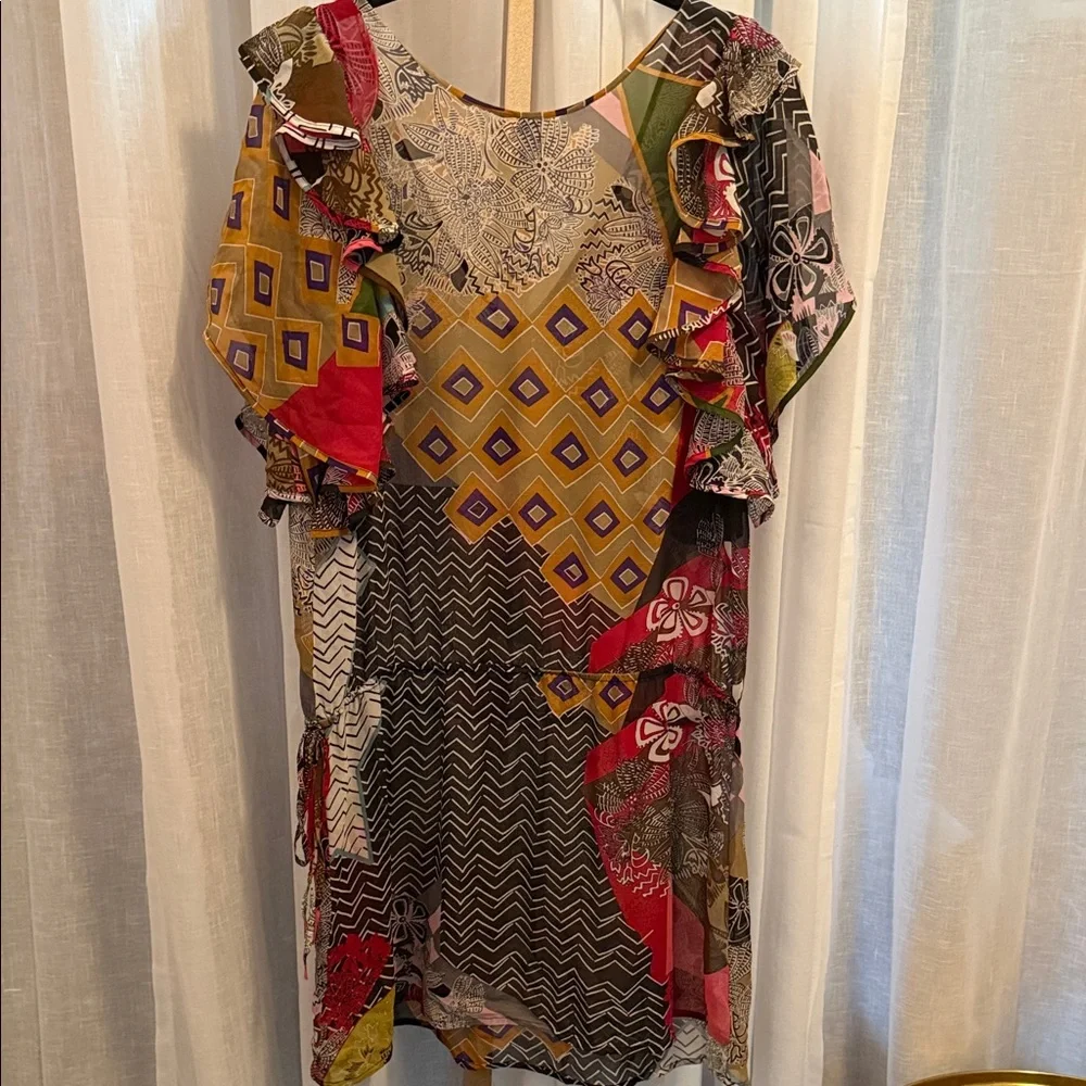 Colorful Patchwork Ruffle Mini Dress - Picture 7 of 7